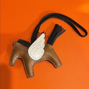 Genuine sheepskin leather H Brown and White Pegasus Horse Bag Charm